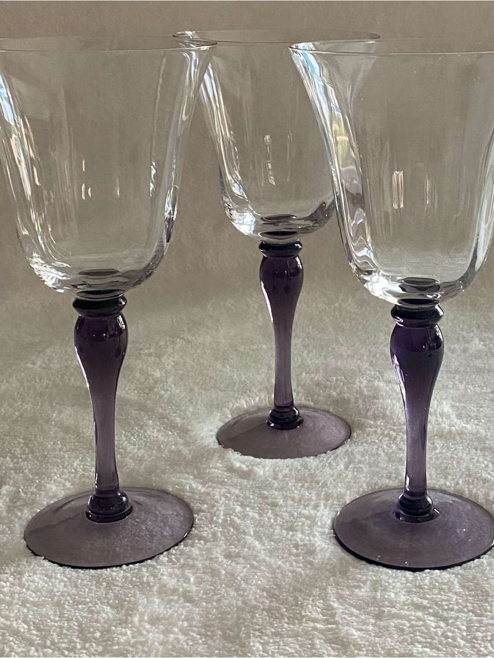Purple Amethyst Crystal Stemmed Glass Goblets - Set of 8